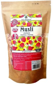 MUSLI OWSIANE MALINA Z MORWĄ BEZGLUTENOWE 500 G pięć przemian