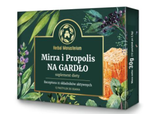 MIRRA I PROPOLIS NA GARDŁO BEZ CUKRU HERBAL MONASTERIUM 24 pastylki